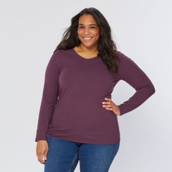 Women's Plus No-Yank Long Sleeve V-Neck T-Shirt